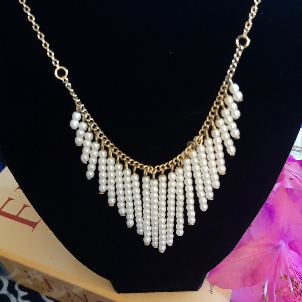 VINTAGE LAUREN CONRAD Pearl & Gold Necklace 16" ☆ - Picture 2 of 9